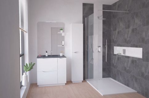 Meuble Salle De Bain à Poser Palermo - 80cm - Laqué Blanc - Plan Vasque Noir