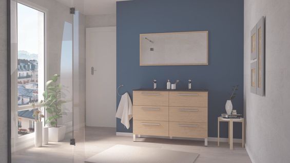 Meuble Salle De Bain à Poser Pallas - 120cm - Chêne Clair - Plan Vasque Noir