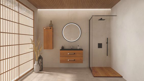 Meuble De Salle De Bain à Suspendre Lenca - 90 Cm - Bois Miel - Miroir Alexine