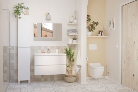 Meuble Salle De Bain à Suspendre Lila - 80cm - 2 Tiroirs - Blanc - Miroir