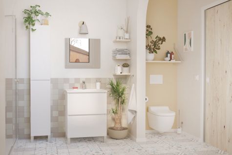 Meuble Salle De Bain à Poser Lila - 60cm - 2 Tiroirs - Blanc - Miroir