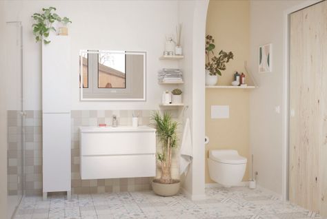 Meuble Salle De Bain à Suspendre Lila - 80cm - 2 Tiroirs - Blanc - Miroir LED Laura