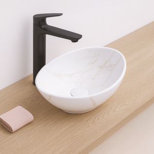 Vasque à Poser Hana - Céramique - Finition : Marbre Blanc - Dim : 40,5x33x14 Cm