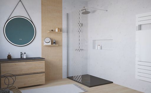 Pack Douche - Receveur Noir 120x90cm + Paroi En 120cm + Barre De Fixation