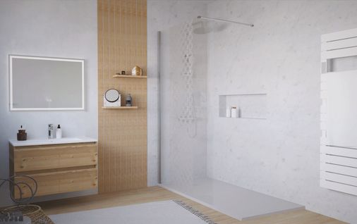 Pack Douche - Receveur Blanc 160x80cm, Paroi 120cm, Déflecteur Et Barre Fixation