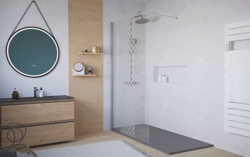 Pack Douche - Receveur Anthracite 160x80cm, Paroi 120cm, Déflecteur, Barre Fixation