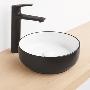 Vasque à Poser Ronde Nami - Céramique Bicolor Blanc et Noir - Dim : D.34,6 X 11,4cm