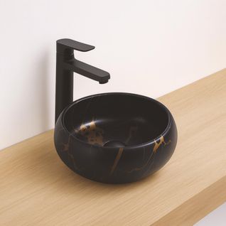 Vasque Ronde à Poser Sora - Céramique - Marbre Noir - Dim : D.36 X H.12 Cm