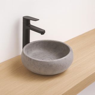 Vasque Ronde à Poser Sora - Céramique - Marbre Gris - Dim : D.36 X H.12 Cm
