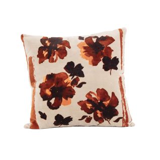 Coussin Floral En Velours - 45x45 Cm - Naturel