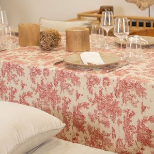 Nappe Toile De Jouy Rectangulaire Plastifiée - 250x150 Cm - Carmin