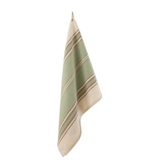Torchon En Coton Et Lin à Rayures - 50x70 Cm - Kaki