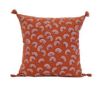 Coussin Décoratif Imprimé Motif Floral - 45x45 Cm - Brique