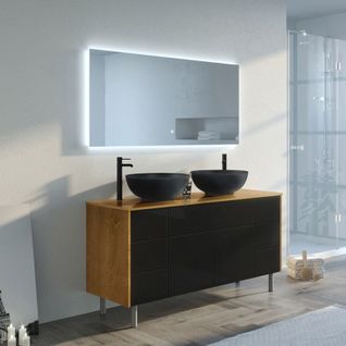 Meuble De Salle De Bain Verzino Bois Naturel Et Noir Mat