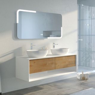 Meuble De Salle De Bain Sanza 1400 Blanc Et Bois Naturel