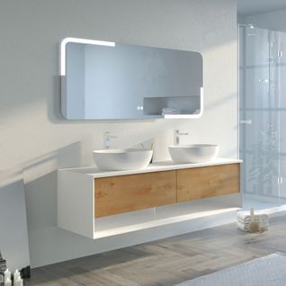 Meuble De Salle De Bain Sanza 1600 Blanc Et Bois Naturel