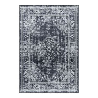 Tapis Vintage Lavable En Machine Rayé Velvet Noir 120x170