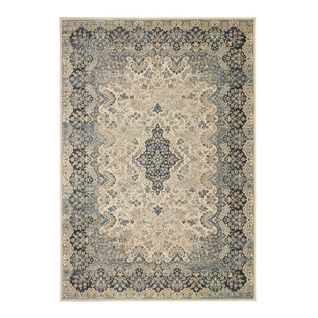 Tapis Viscose Courtes Mèches Vintage Rayé Chiraz Bleu 280x380