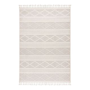 Tapis Graphique Moderne Avec Franges Nisha Ivoire 120x170