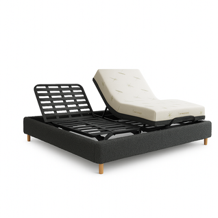 Ensemble Lit Électrique 180x200 Gris – Sommier Relaxation à Lattes + Contour Bouclette + Matelas