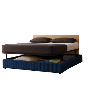 Lit Coffre à Ouverture Horizontale Et Frontale - 140 X 190 Cm - Velours Côtelé Bleu Nuit