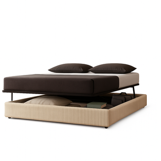 Lit Coffre à Ouverture Horizontale Et Frontale - 90 X 190 Cm - Velours Côtelé Sable