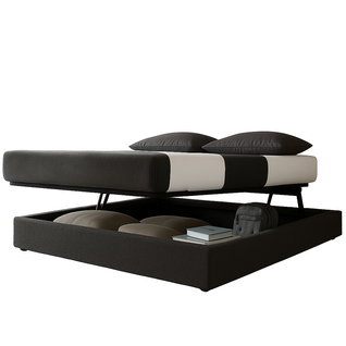 Lit Coffre à Ouverture Horizontale Et Frontale - 90 X 190 Cm - Tissu Bouclette Gris Clair