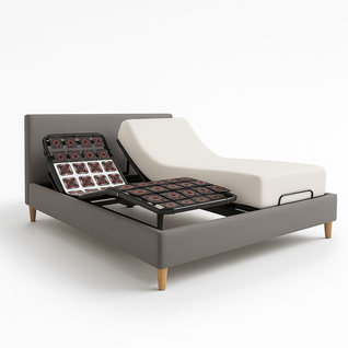 Pack Lit Électrique Matelas 160x200 Cm - Gris Clair - Sommier Relaxation+contour Lit Tissu+matelas