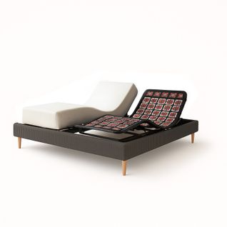 Pack Lit Électrique Matelas 90x190 - Gris - Sommier Relaxation+contour Lit Velours Cotelé+matelas