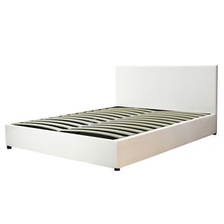 Lit Coffre XXL 160x200cm Simili Cuir Blanc - Capacité 900 Litres - Sommier à Lattes