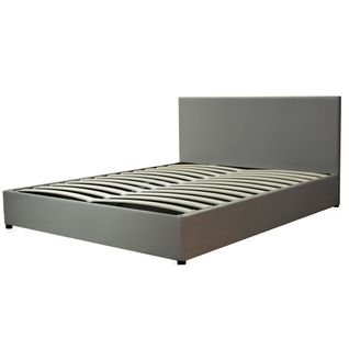 Lit Coffre XXL 160x200cm Simili Cuir Gris - Capacité 900 Litres - Sommier à Lattes