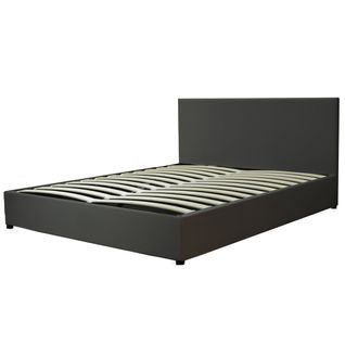 Lit Coffre XXL 160x200cm Simili Cuir Noir - Capacité 900 Litres - Sommier à Lattes