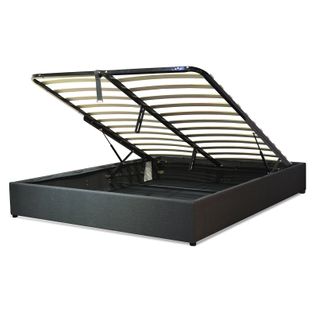 Lit Vegas Gris 180x200 - Coffre De Rangement - Design Et Moderne - Tissu Et Sommier à Lattes En Bois