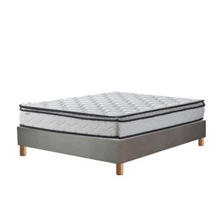 Ensemble Lit Matelas 140x190 Cm - Matelas Accueil Mémoire De Forme+sommier Déco Tissu Gris Clair