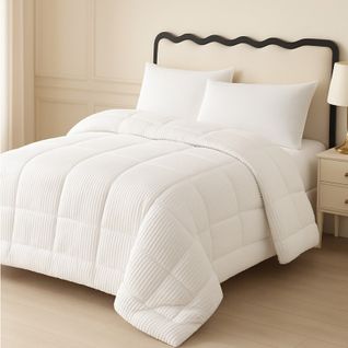 Couette 220 X 240cm Chaude - Réversible 400g/m2 - Velours Côtelé - Microfibre