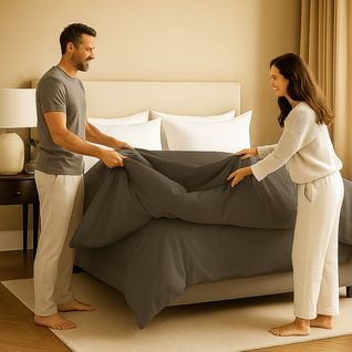 Housse De Couette 240x260 Cm Grise - Douce, Respirante Et Naturelle