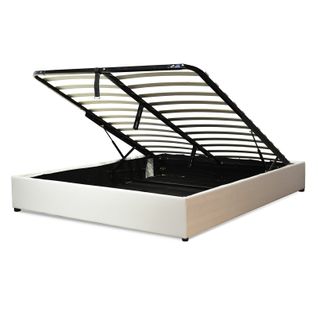 Lit Coffre Ouverture Latérale Et Frontale Simili Cuir Blanc - 140 X 190 Cm