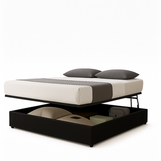 Lit Coffre Ouverture Latérale Et Frontale Simili Cuir Noir - 140 X 190 Cm