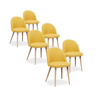 Lot De 6 Chaises Scandinaves Cecilia Tissu Jaune