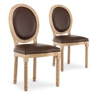 Lot De 2 Chaises Médaillon Louis Xvi Vintage Marron