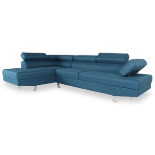 Canapé D'angle Gauche Avec Têtières Relevables Charly Tissu Bleu Canard