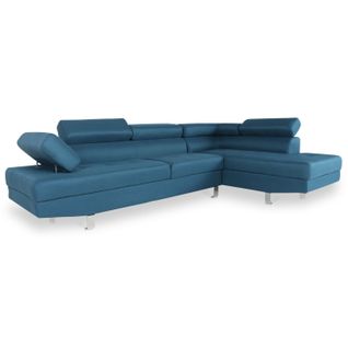 Canapé D'angle Droit Avec Têtières Relevables Charly Tissu Bleu Canard