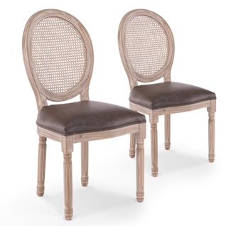 Lot De 2 Chaises Médaillon Louis Xvi Cannage Rotin Vintage