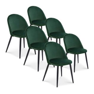 Lot De 6 Chaises Cecilia Velours Vert Pieds Noirs