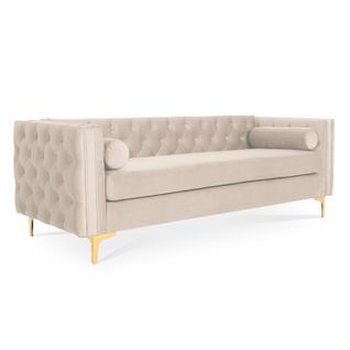 Canapé 3 Places Edward Velours Beige Pieds Doré