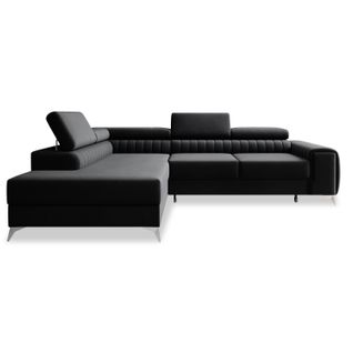 Canapé D'angle Gauche Convertible Isaac Velours Noir