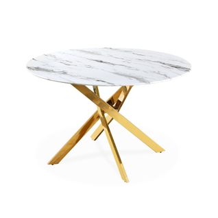 Table Ronde En Verre Effet Marbre Et Pieds Doré Holy