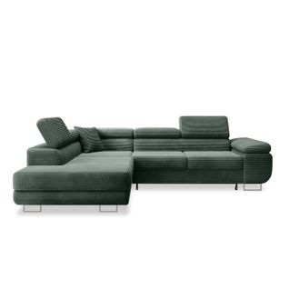 Canapé D'angle Gauche Convertible Marius Velours Côtelé Vert