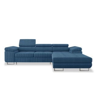 Canapé D'angle Droit Convertible Alphonso Velours Côtelé Bleu