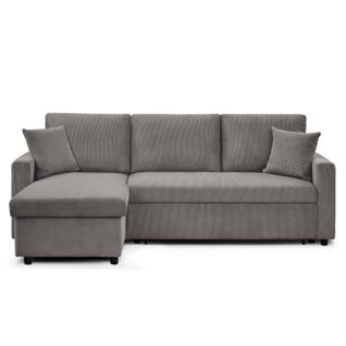 Canapé D'angle Convertible Rico Velours Côtelé Gris Foncé